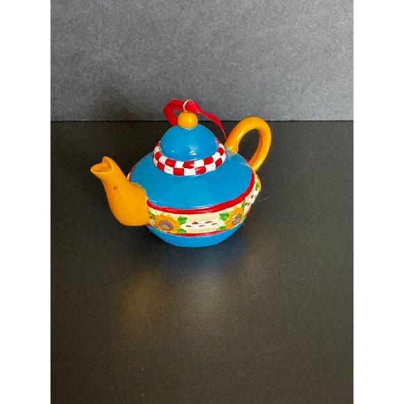 Mary Engelbreit Miniature Teapot Ornament Blue Yellow Sunflowers Flowers Christm - Picture 7 of 16